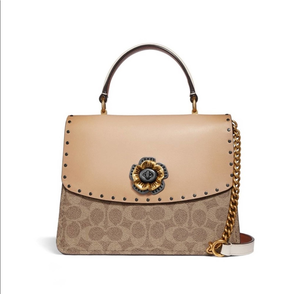 Coach Parker top handle bag tote flower clasp